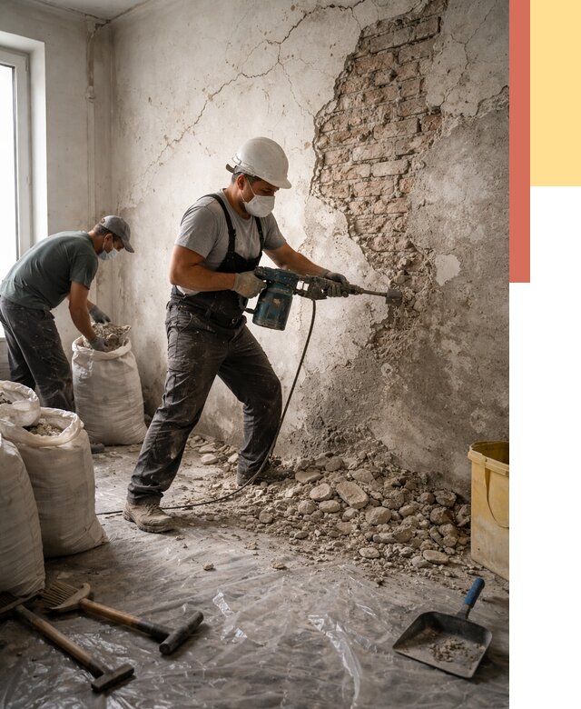 Демонтаж штукатурки со стен в Лиски от 7878 руб/м² — быстро и недорого | ОТДЕЛОЧНИК-Лск