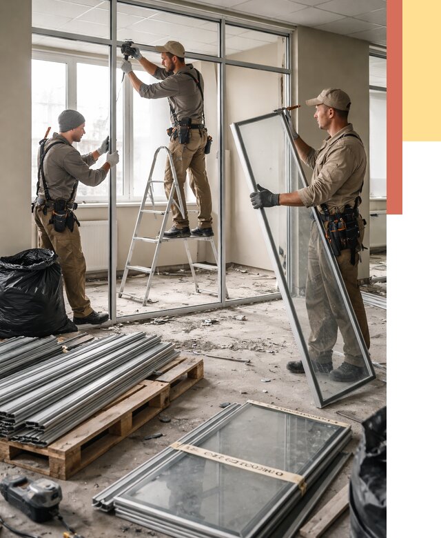 Демонтаж алюминиевых перегородок в Лиски от 4595 руб. — быстро и недорого | ОТДЕЛОЧНИК-Лск