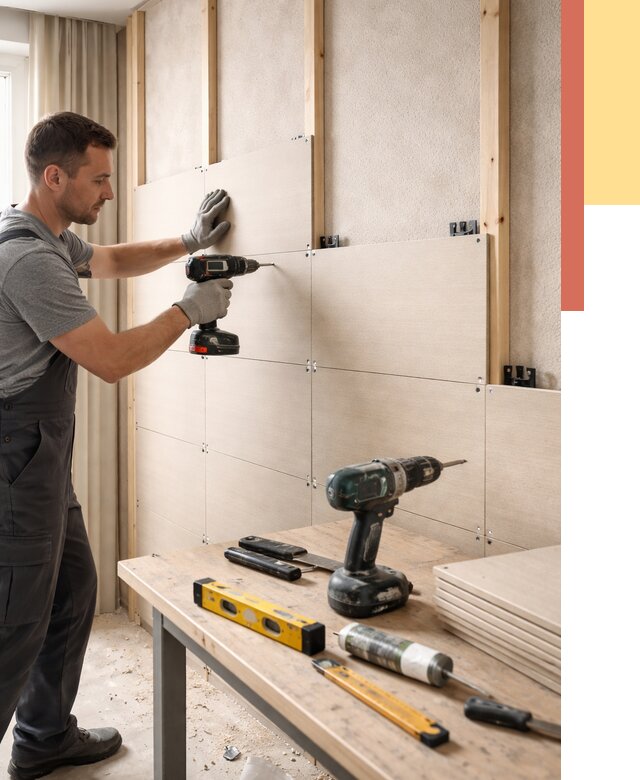 Монтаж МДФ панелей на стены в Лиски от 1368 руб. под ключ | ОТДЕЛОЧНИК-Лск