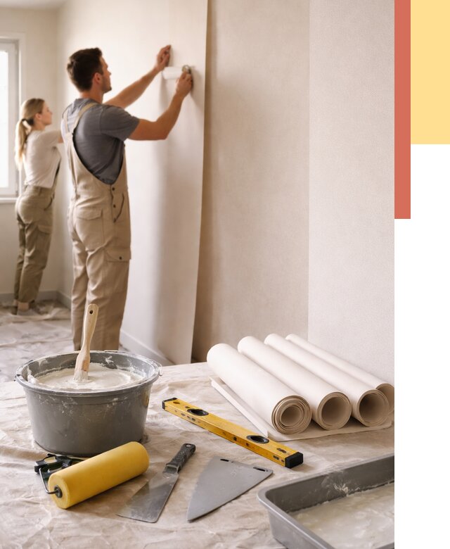 Поклейка бумажных обоев в Лиски от 6018 руб./м2 — быстро и недорого | ОТДЕЛОЧНИК-Лск