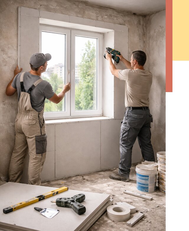 Монтаж откосов из гипсокартона в Лиски от 4923 руб. под ключ | ОТДЕЛОЧНИК-Лск