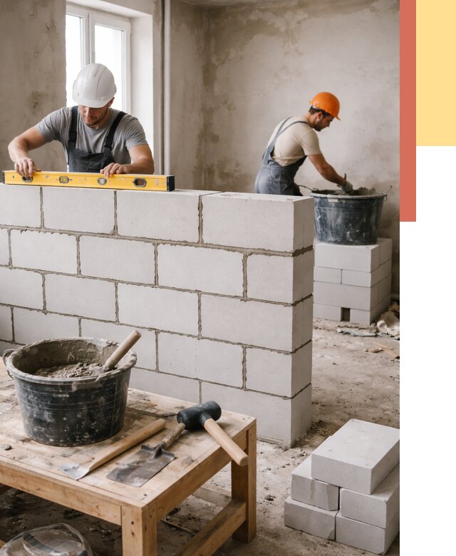 Кладка перегородок из газобетона в Лиски от 3501 руб. под ключ | ОТДЕЛОЧНИК-Лск