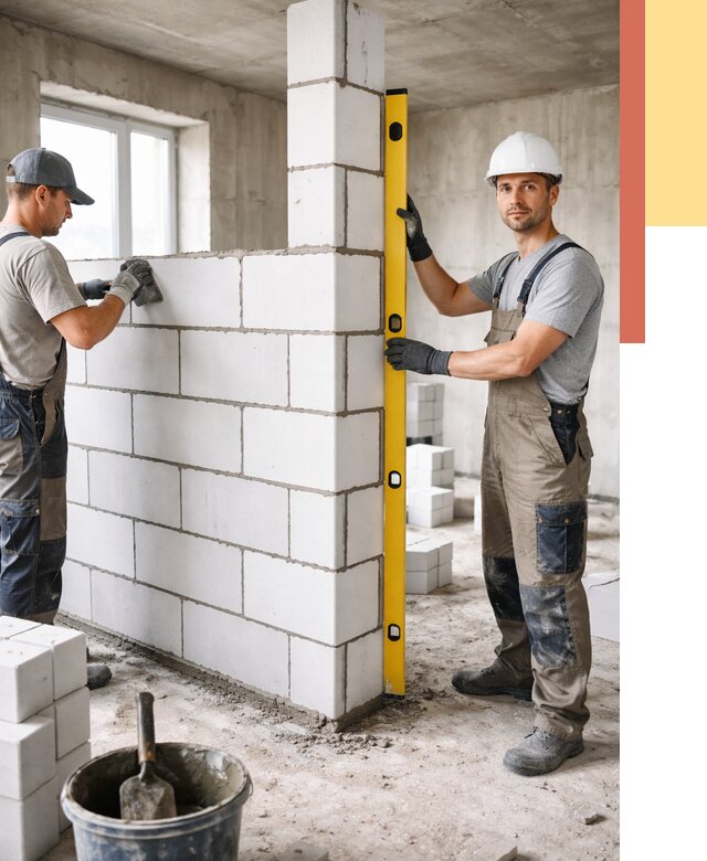 Кладка перегородок из пеноблока в Лиски от 1969 руб. под ключ | ОТДЕЛОЧНИК-Лск