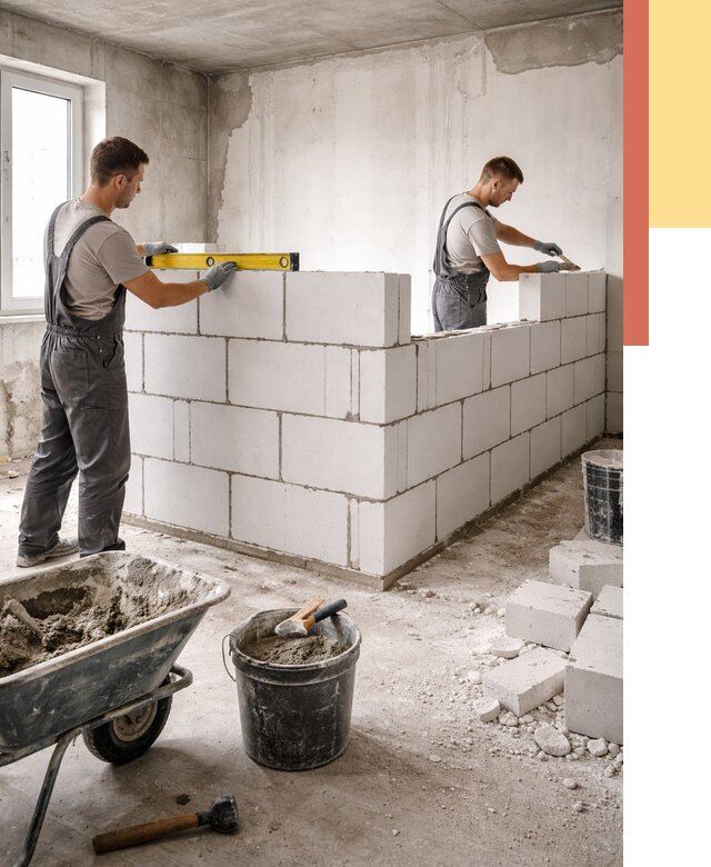 Кладка перегородок из ПГП в Лиски от 2735 руб./м2 — монтаж и возведение под ключ | ОТДЕЛОЧНИК-Лск