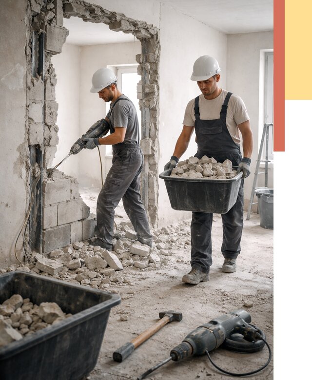 Демонтаж блоковых перегородок в Лиски от 4103 руб. — быстро и недорого | ОТДЕЛОЧНИК-Лск