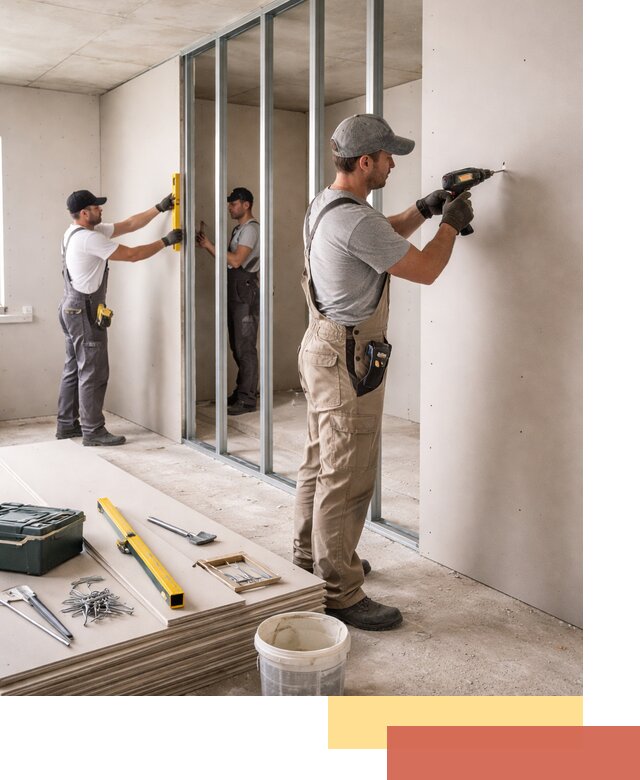 Однослойная перегородка из гипсокартона в Лиски под ключ, монтаж и отделка