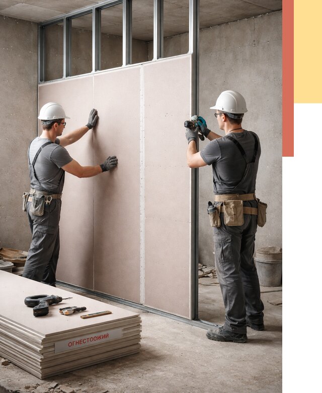 Перегородка из огнестойкого гипсокартона в Лиски от 2024 руб. под ключ | ОТДЕЛОЧНИК-Лск