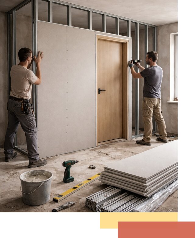 Перегородка из гипсокартона с дверью под ключ в Лиски