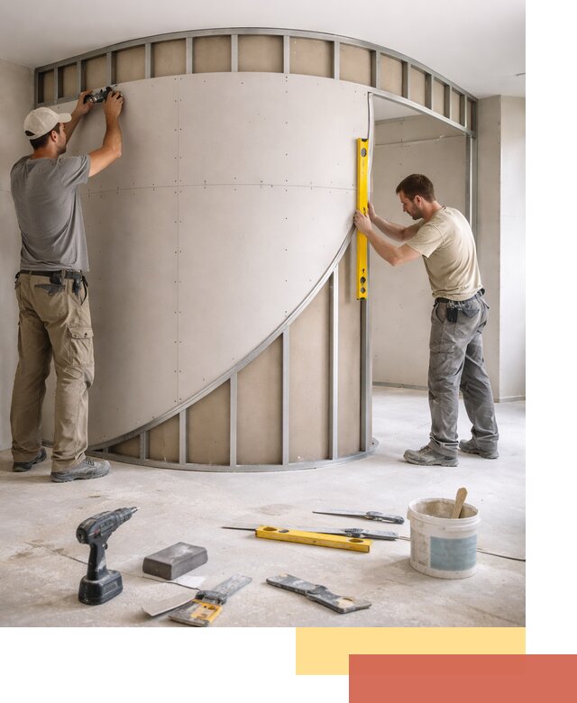 Радиусная перегородка из гипсокартона в Лиски под ключ