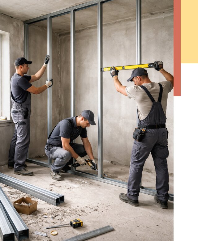 Монтаж каркаса перегородки из профиля в Лиски от 821 руб. | ОТДЕЛОЧНИК-Лск