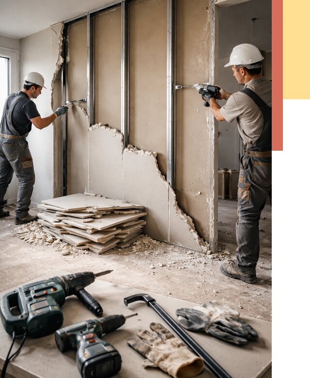 Демонтаж перегородки из гипсокартона в Лиски от 1313 руб. быстро и недорого | ОТДЕЛОЧНИК-Лск