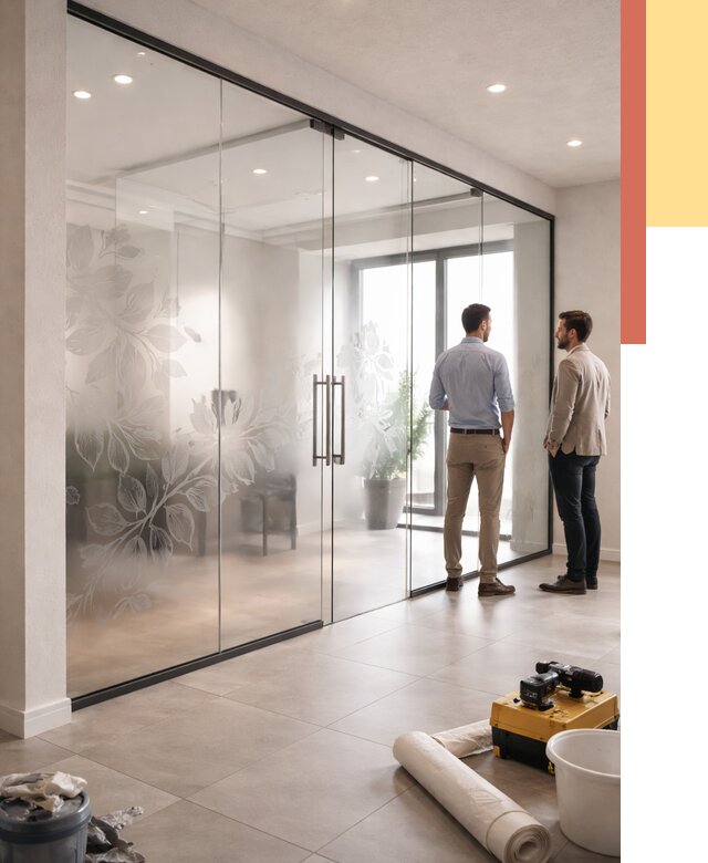 Стеклянные перегородки с рисунком в Лиски от 13676 руб. монтаж и нанесение | ОТДЕЛОЧНИК-Лск