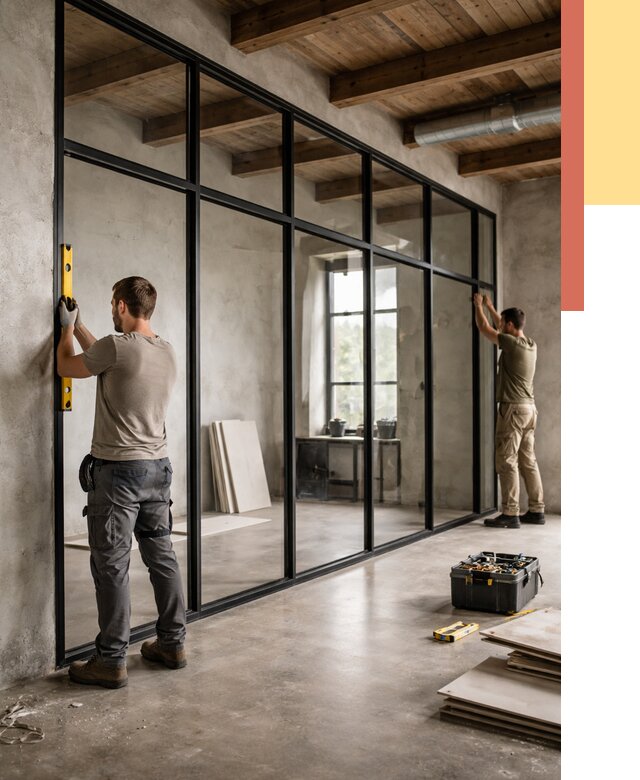 Стеклянные перегородки лофт в Лиски от 11488 руб. под ключ | ОТДЕЛОЧНИК-Лск