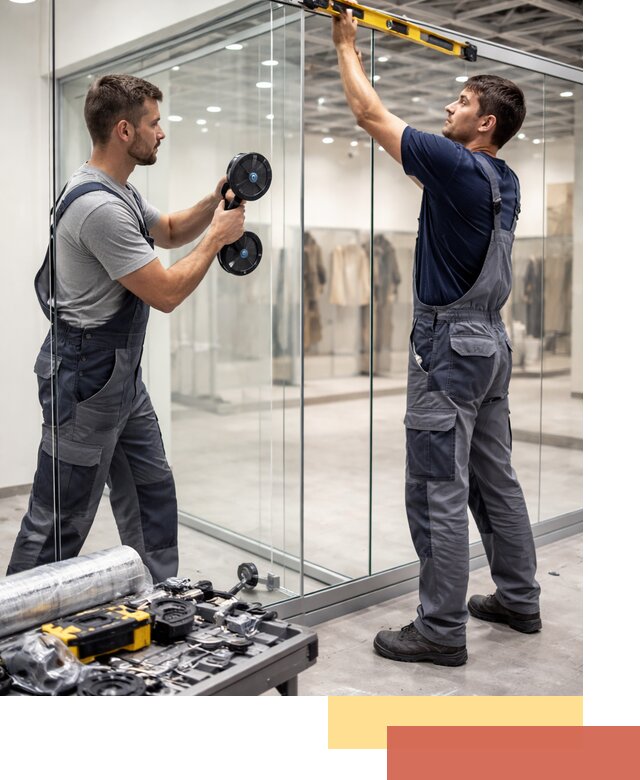 Стеклянные перегородки для магазинов в Лиски — монтаж и установка