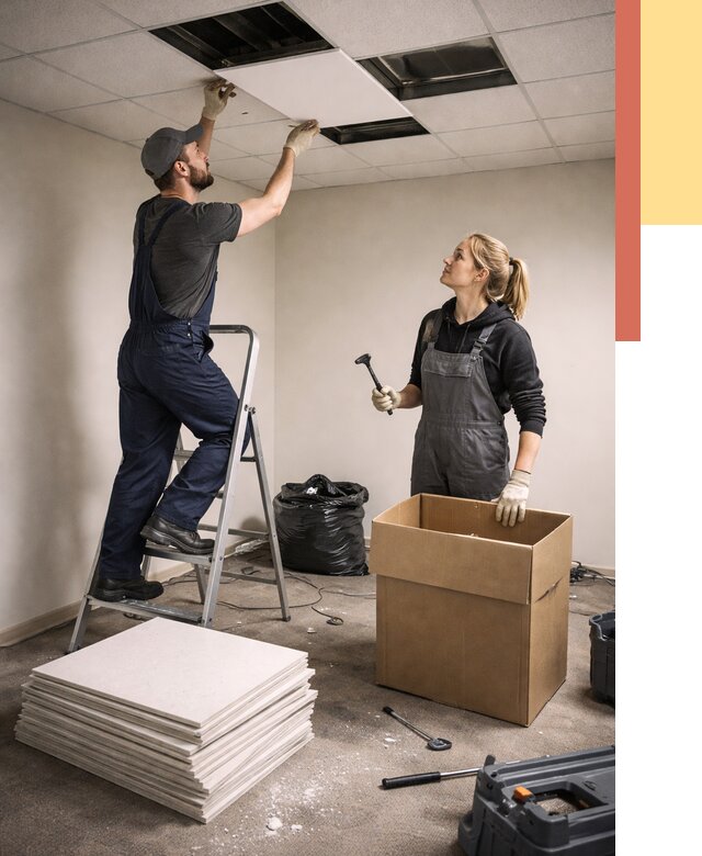 Демонтаж потолочной плитки в Лиски от 4923 руб. быстро и недорого | ОТДЕЛОЧНИК-Лск