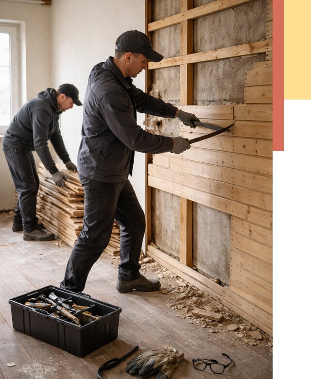 Демонтаж вагонки в Лиски от 4158 руб/м2 — быстро и недорого | ОТДЕЛОЧНИК-Лск