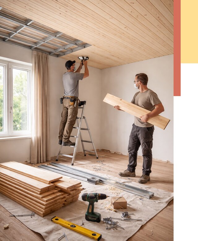 Монтаж потолка из вагонки в Лиски от 7112 руб. | Быстро и недорого — ОТДЕЛОЧНИК-Лск