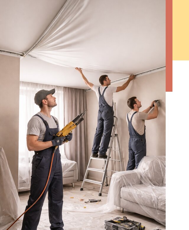 Установка натяжного потолка в Лиски от 4923 руб. | Быстро и недорого — ОТДЕЛОЧНИК-Лск