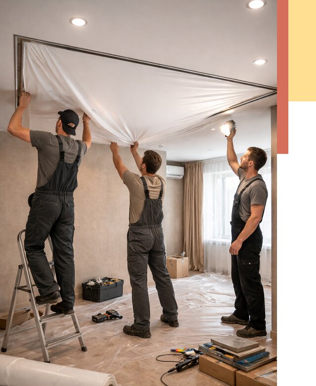 Монтаж ПВХ натяжного потолка в Лиски от 3829 руб. под ключ | ОТДЕЛОЧНИК-Лск