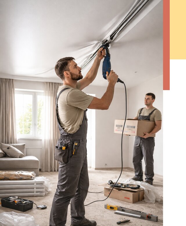 Монтаж сатинового натяжного потолка в Лиски от 3829 руб. | Быстро, недорого — ОТДЕЛОЧНИК-Лск