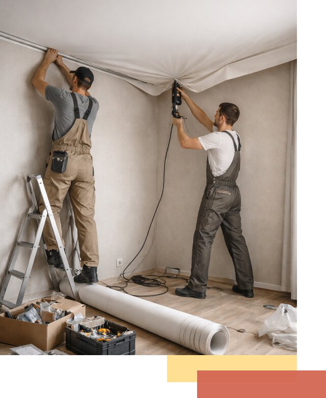 Монтаж цветного натяжного потолка в Лиски за один день