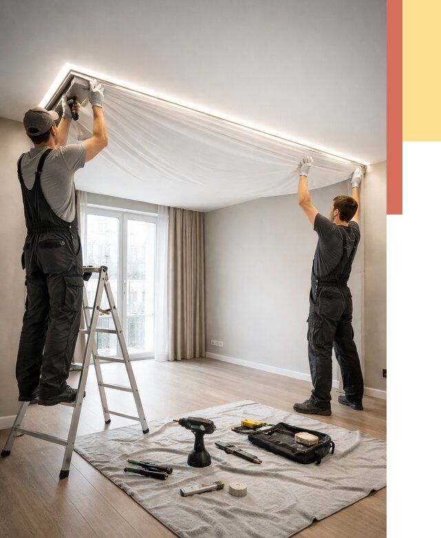 Монтаж парящего натяжного потолка в Лиски от 4923 руб. быстро и недорого | ОТДЕЛОЧНИК-Лск