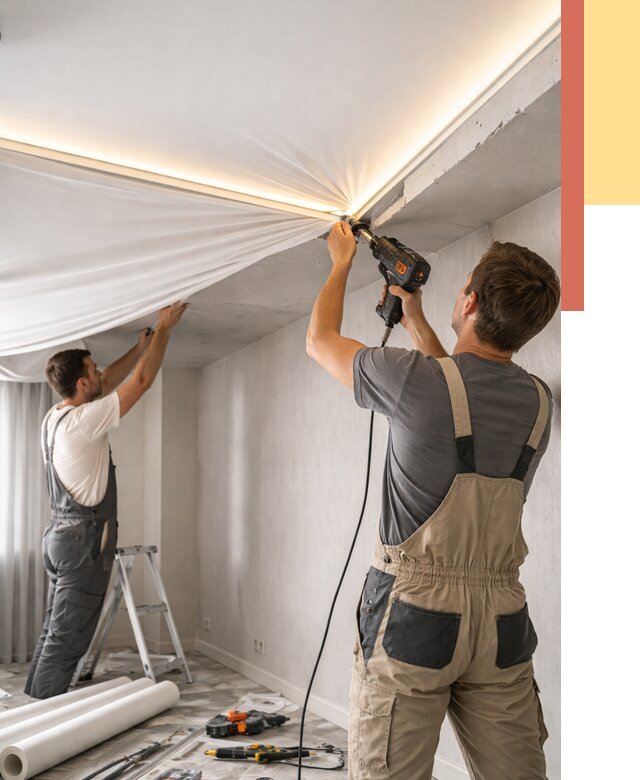 Монтаж натяжного потолка с подсветкой в Лиски от 1039 руб. | ОТДЕЛОЧНИК-Лск