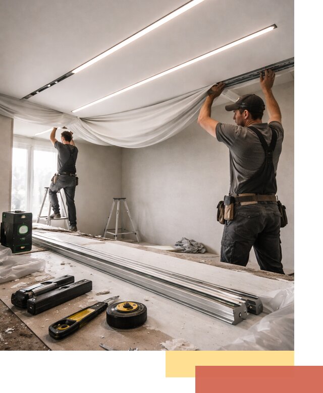 Монтаж натяжных потолков со световыми линиями в Лиски