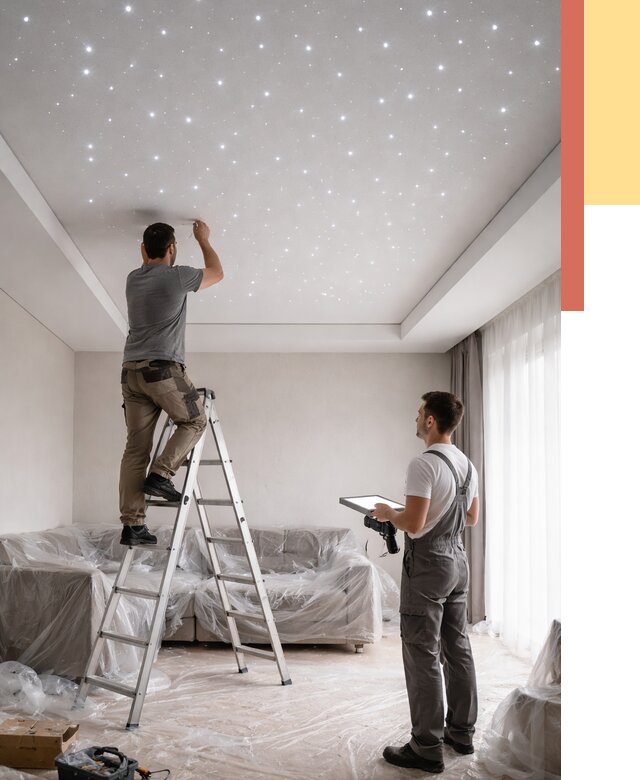 Монтаж натяжного потолка «звездное небо» в Лиски от 7112 руб. | ОТДЕЛОЧНИК-Лск