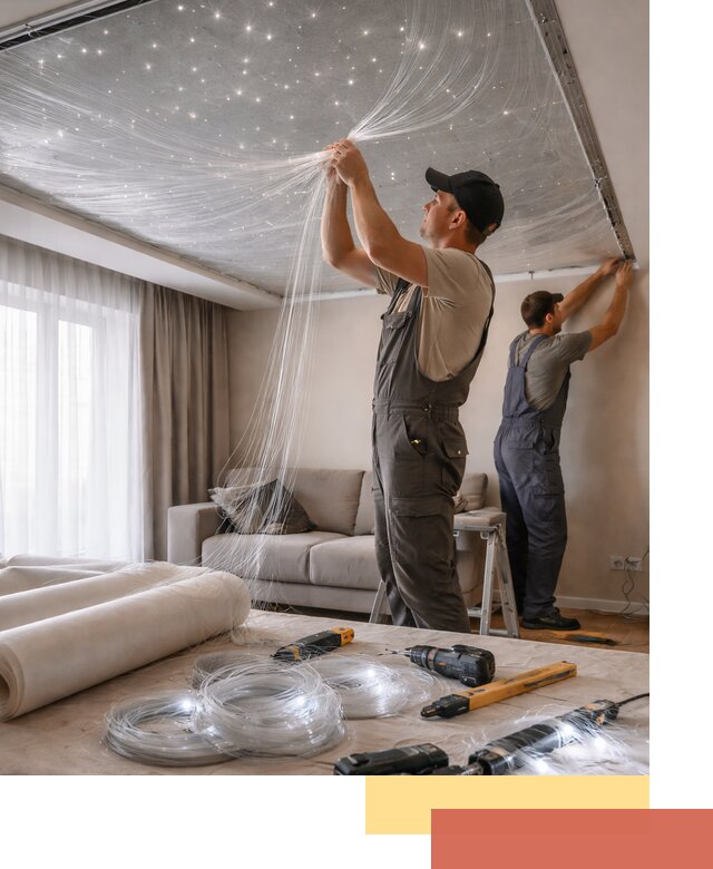 Монтаж натяжного потолка «Звездное небо» в Лиски