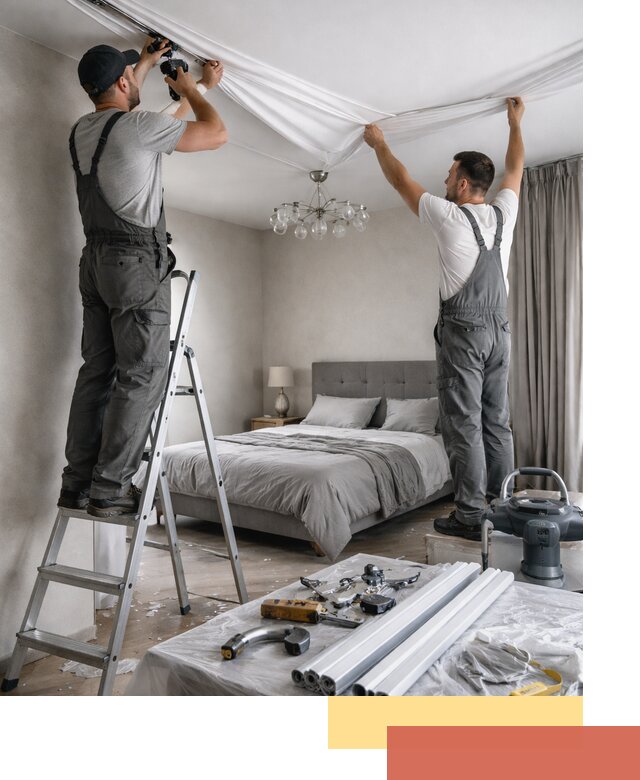 Монтаж натяжного потолка в спальне в Лиски