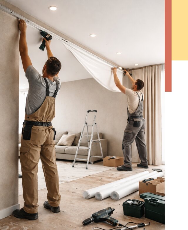 Монтаж натяжного потолка в гостиной в Лиски от 602 руб. | ОТДЕЛОЧНИК-Лск