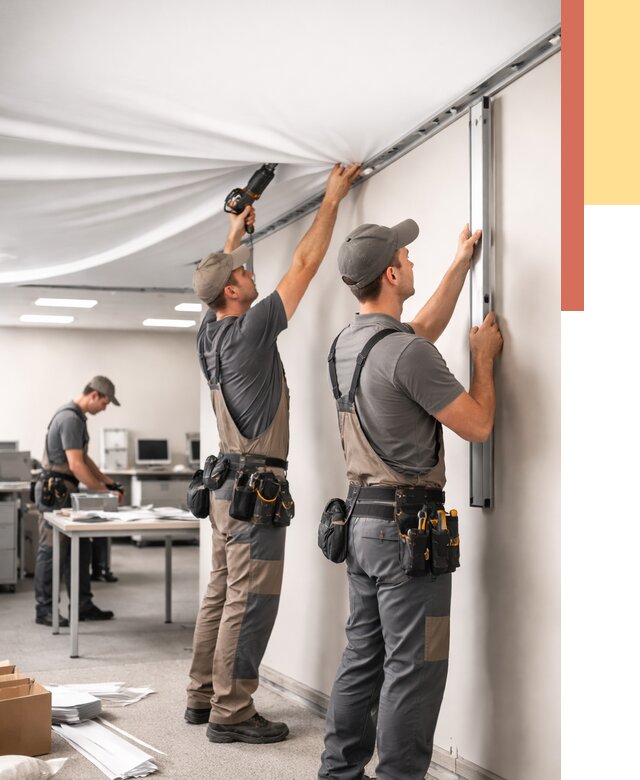 Монтаж натяжного потолка в офисе в Лиски от 492 руб/м² — быстро и недорого | ОТДЕЛОЧНИК-Лск