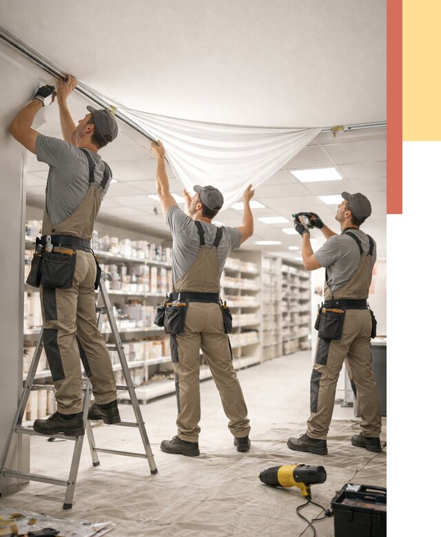 Монтаж натяжного потолка в магазине в Лиски от 4923 руб. быстро и недорого | ОТДЕЛОЧНИК-Лск