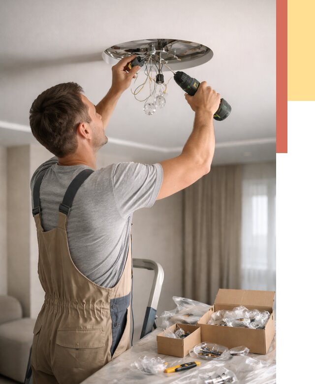 Установка люстры в натяжной потолок в Лиски от 1313 руб. | Быстро и недорого — ОТДЕЛОЧНИК-Лск