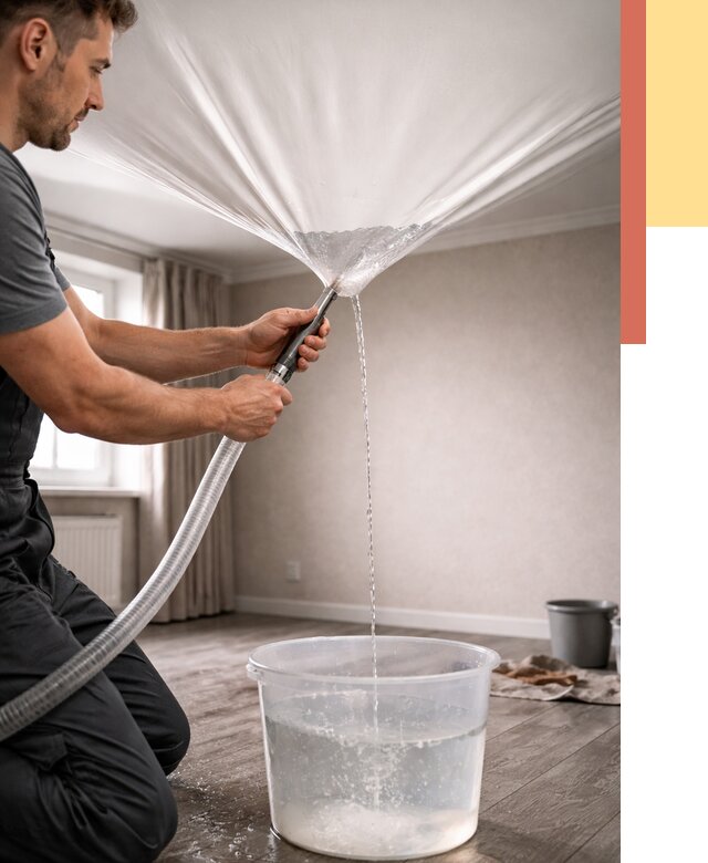 Слив воды с натяжного потолка в Лиски от 2735 руб. быстро и недорого | ОТДЕЛОЧНИК-Лск