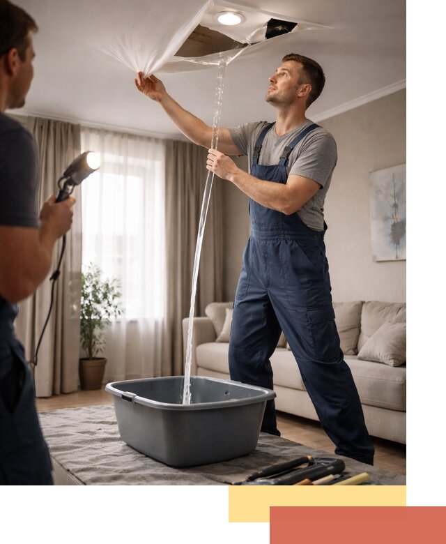 Слив воды с натяжного потолка в Лиски быстро и аккуратно