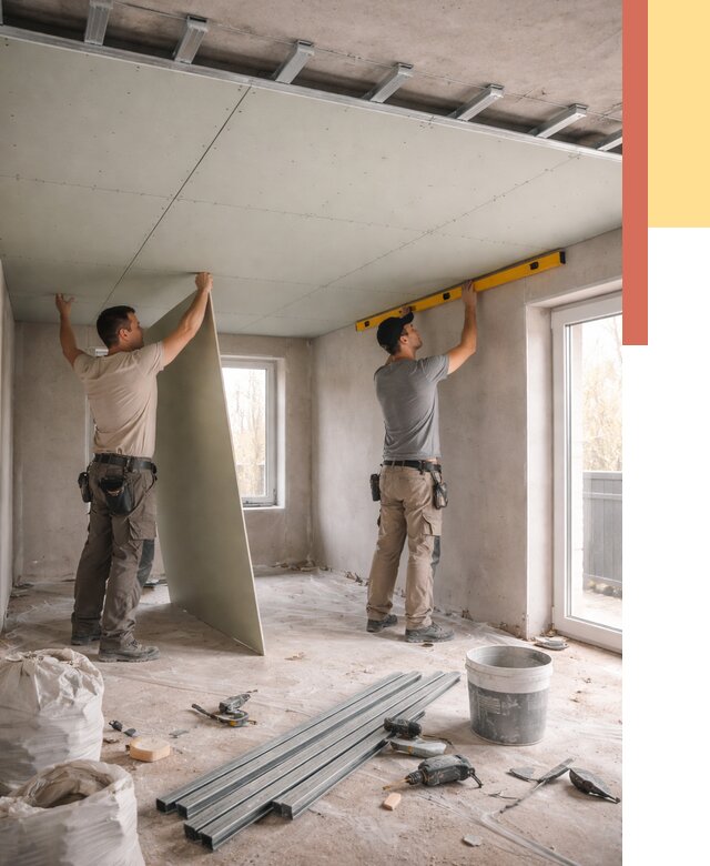 Одноуровневый потолок из гипсокартона в Лиски от 821 руб. — монтаж под ключ | ОТДЕЛОЧНИК-Лск