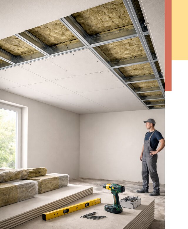 Звукоизоляция потолка ГКЛ в Лиски от 1039 руб. — монтаж под ключ | ОТДЕЛОЧНИК-Лск