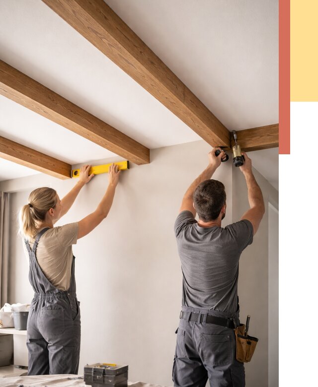 Монтаж декоративных балок на потолок в Лиски от 4595 руб. — ОТДЕЛОЧНИК-Лск